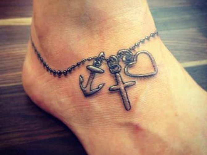 On the ankle with a tattoo you can depict symbolic things for yourself