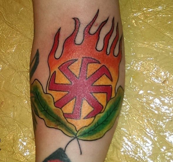 Nazi Tattoo of a Runic Sign in Fire