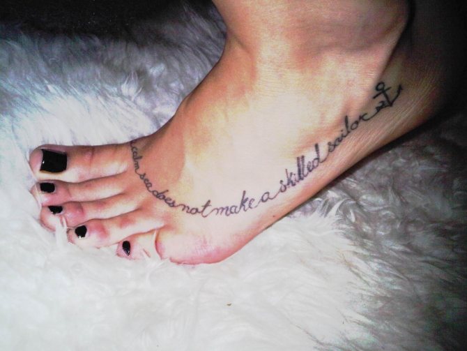 Tattoo inscription on the foot can be long