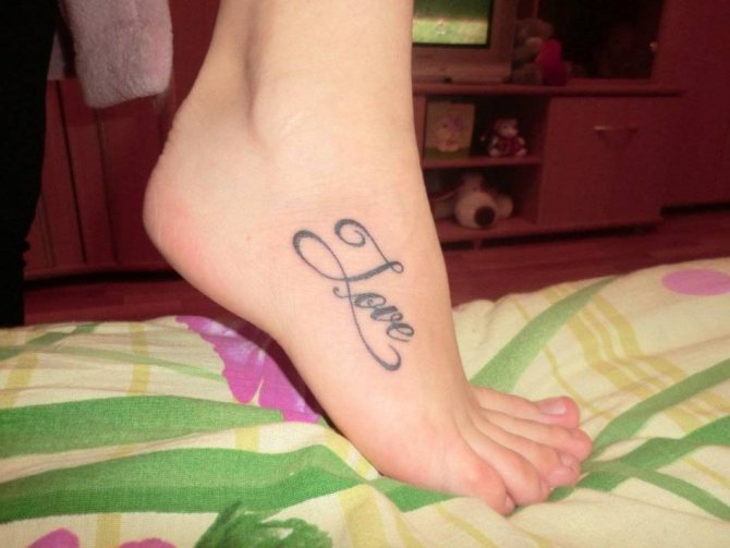 Tattoo on the foot can be succinct