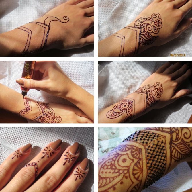 Application of henna on skin