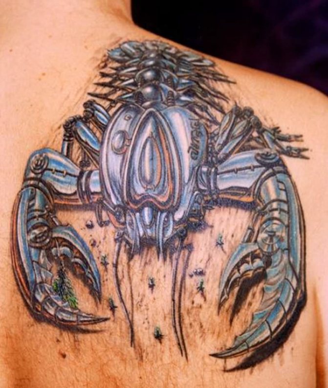 Bulk tattoo on a man's shoulder blade