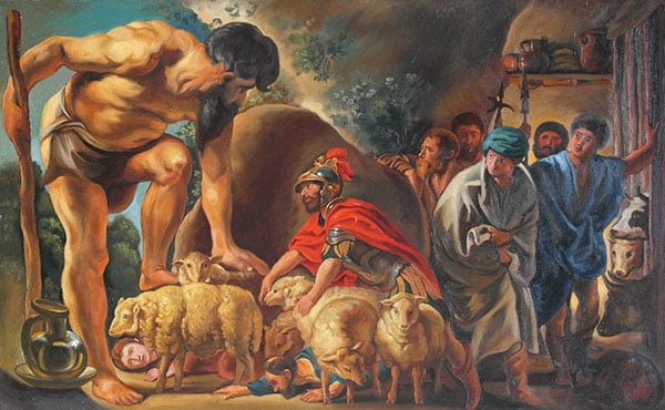 Odysseus in the cave of Polyphemus, a painting by Jacob Jordanes