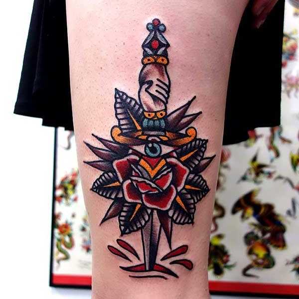 Old School Tattoo Dagger and Rose