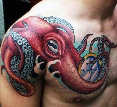 Octopus on the shoulder - photo tattoo