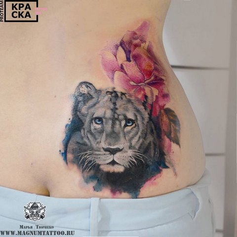 Panther with a flower on lower back
