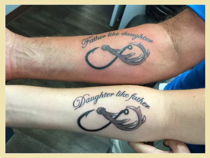 Paired tattoo for father and daughter about family: Daughter loves daddy, daddy loves daughter