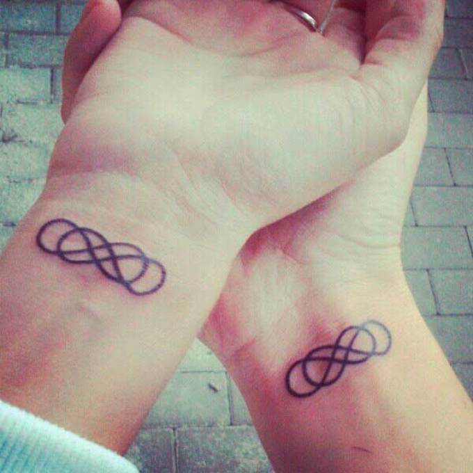 Pair tattoo of infinity on the wrist