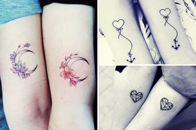Paired tattoos for girlfriends small on the arm, leg, wrist, collarbone. Photo