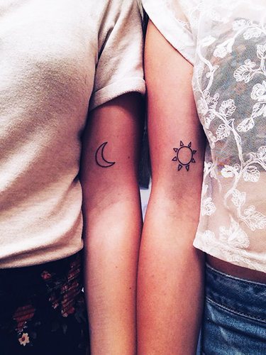 Tattoos for girlfriends small on the arm, leg, wrist, collarbone. Photo