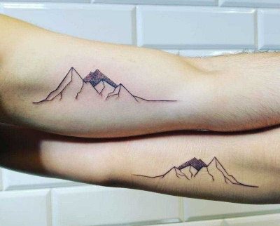 Couple tattoos for two people in love. Sketches, photo captions with translation for husband and wife, boyfriend and girlfriend