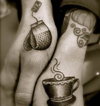 Pair tattoos for two lovers. Sketches, photo captions with translation for husband and wife, boyfriend and girlfriend