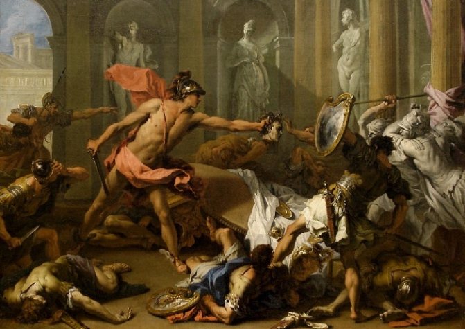 Perseus turns Phineas to stone. (1705-1710). Author: Ricci Sebastiano. Ricci Sebastiano.
