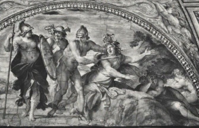 Perseu o ucide pe gorgonă Medusa. Fragment dintr-o pictură murală de A. Carracci