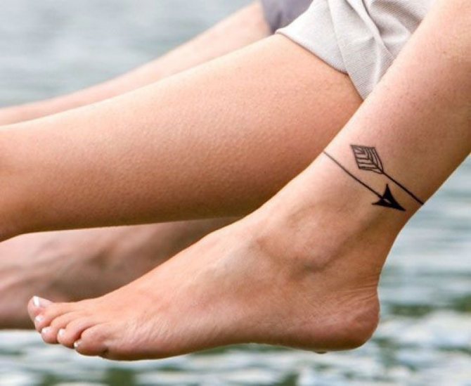Simple bracelet with tattoos on the ankle in the form of arrows