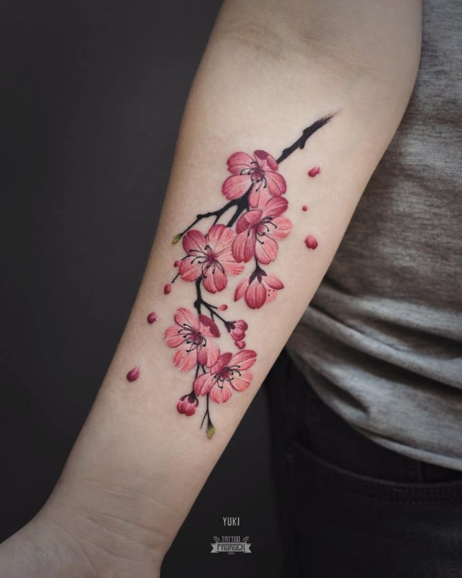 Realistic Cherry Blossom Tattoo on a Girl's Hand