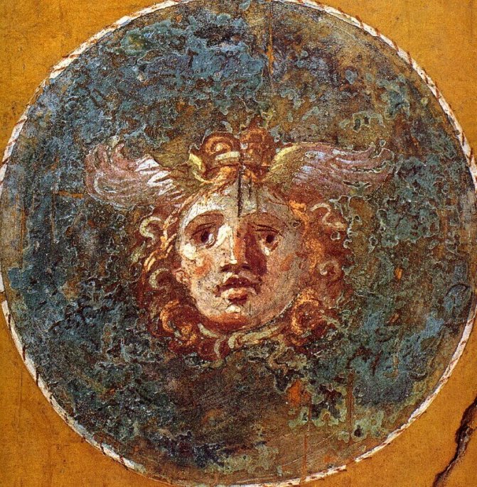Roman fresco of gorgon's head in the Vettius house in Pompeii
