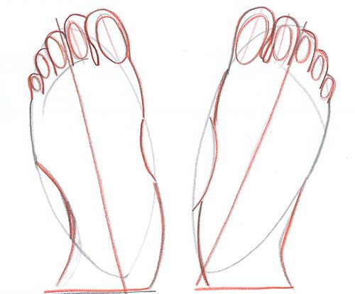 Disegnare due piedi - Vista dall'alto - Passo 6