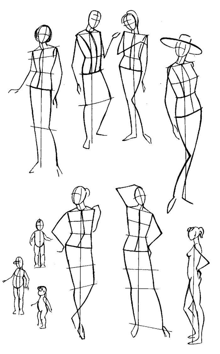 Drawings of a man a woman wearing clothes for children to draw