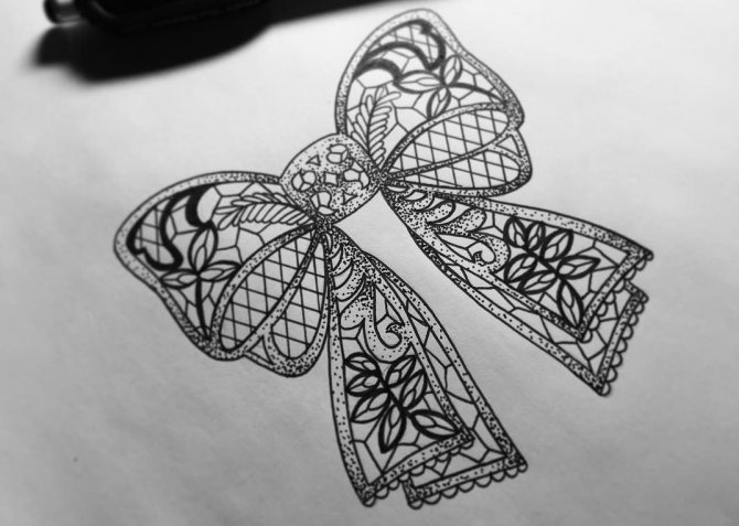 Drawing for a tattoo in the form of a bow from lace - this option is very popular