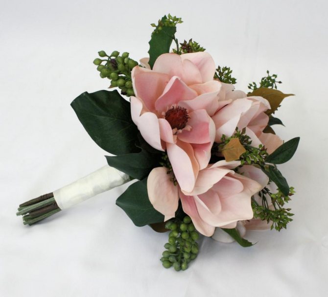 A wedding bouquet with magnolias