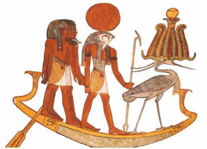 Barca sacra degli antichi egizi. Frammento di un murale