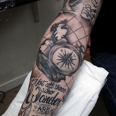 Narrative tattoo with compass