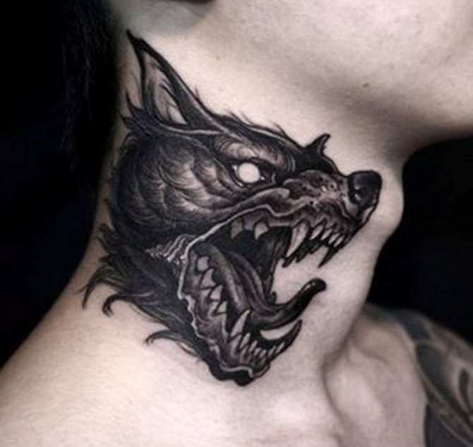 Such a large tattoo in the form of a grinning wolf will show everyone that this is a determined person