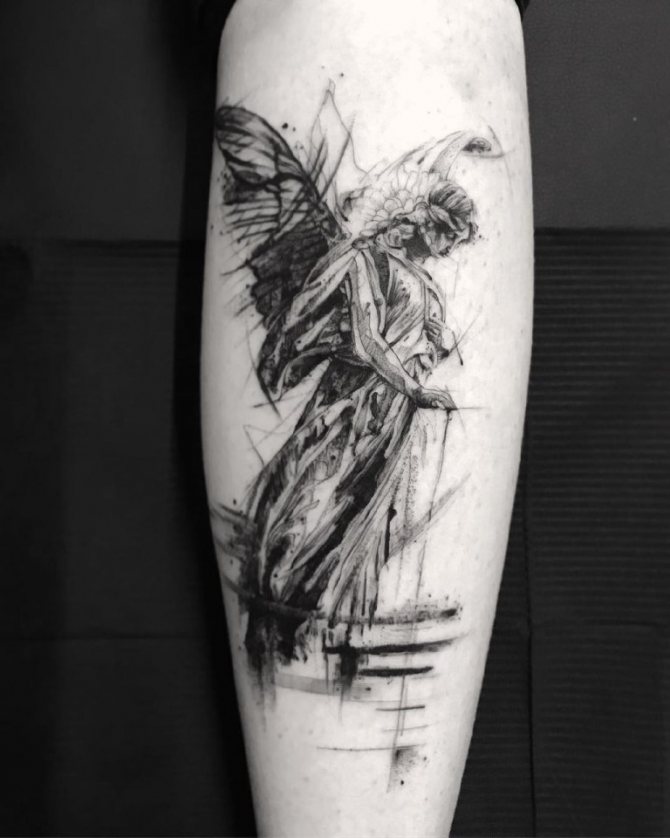 Tattoo angel in etching style