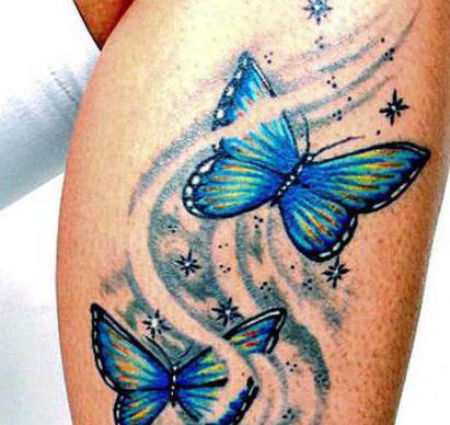 Tattoo of butterflies on the leg photo