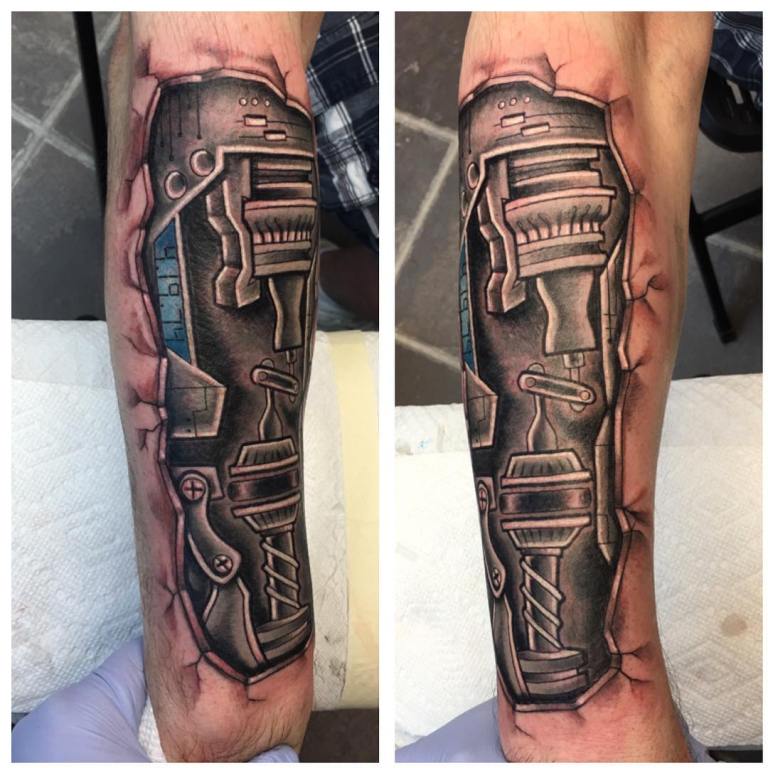 Biomechanics tattoo on the arm