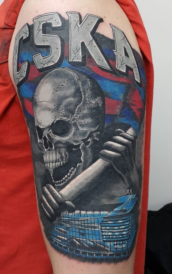 CSKA tattoo on hand