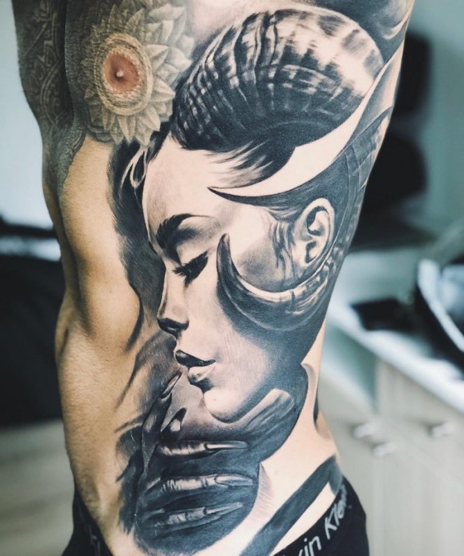 Tattoo girl on ribs