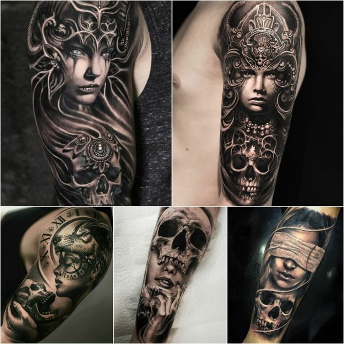Tattoo girl - tattoo girl with skull - tattoo girl and skull
