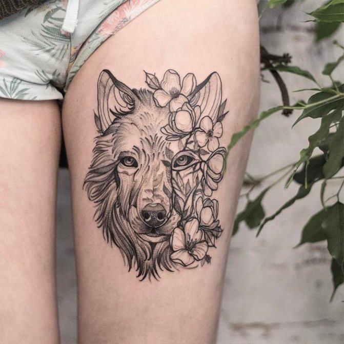 tattoo for girls wolf with flowers chb