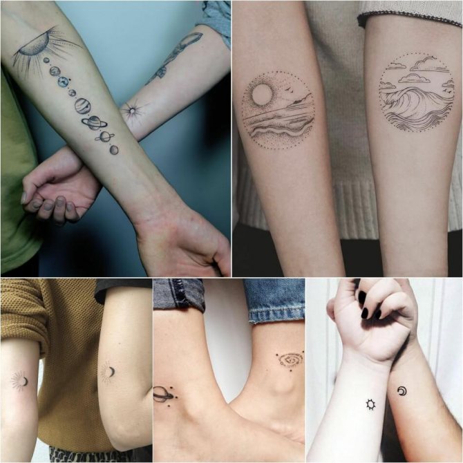 Tattoo for Two - One Style Tattoo - Tattoo Celestial Bodies - Tattoo couple sun