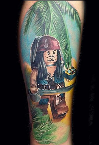 Jack Sparrow tattoo on the arm, back, shoulder. A photo, values