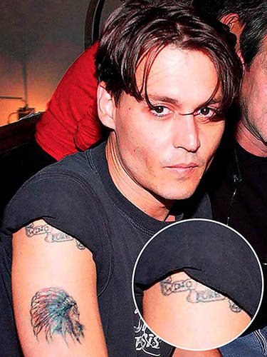 Tattoo of Johnny Depp. Pictures on the arm, back, hand