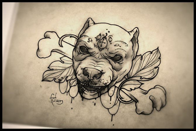 Tattoo sketch demonic pitbull