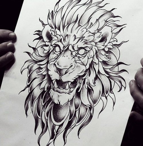 Tattoo sketches for men black and white, sketch of a lion with a grin