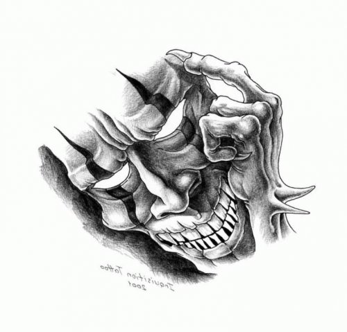 Tattoo male black and white, mask sketch