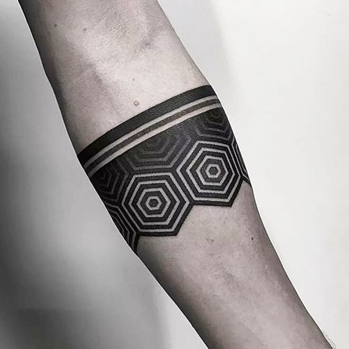 Tattoo geometry on the arm. Sketches for girls, male, colored, black and white