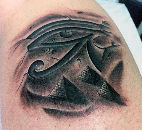 Tattoo of eye of Horus with pyramids