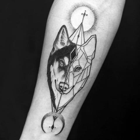 Husky tattoo in geometry style