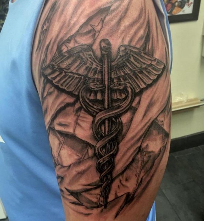 Caduceus tattoo (63 images) - meaning and symbolism on the shoulder, forearm, arm