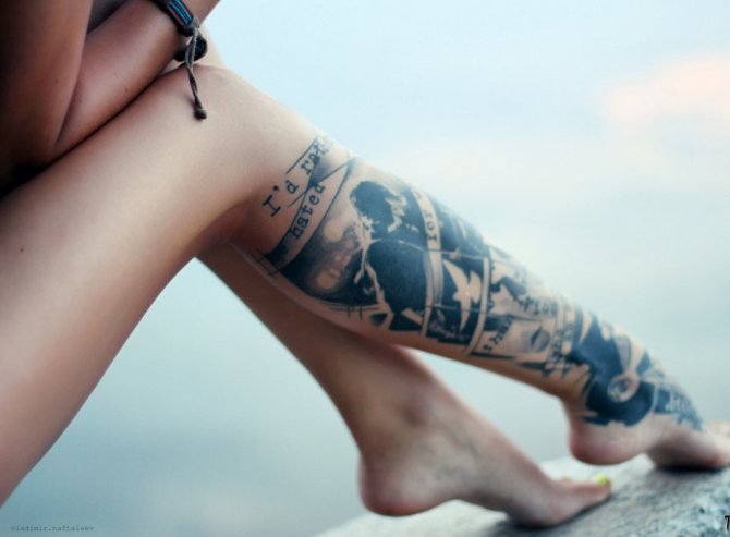 Tattoo artwork on calves