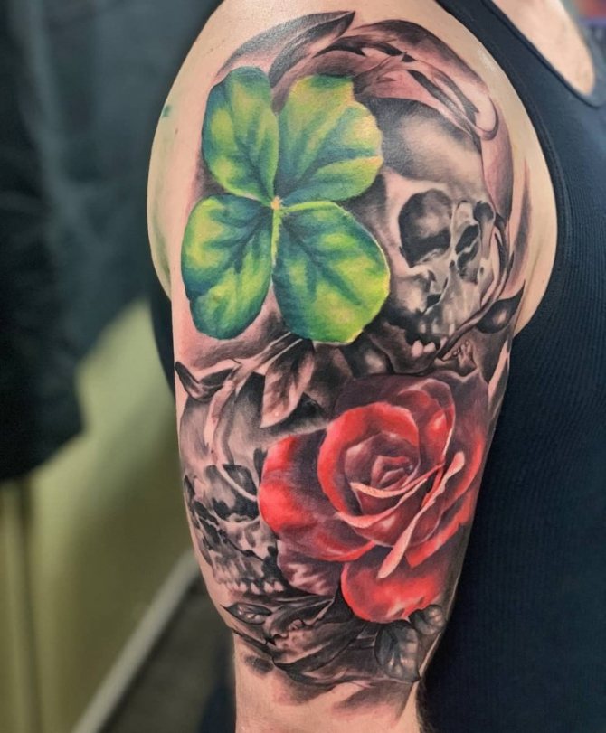Tattoo shamrock with skull