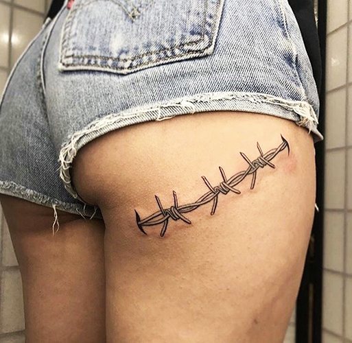 Tattoo barbed wire. Meaning on foot, wrist, neck, leg, with flowers, rose, heart, cross