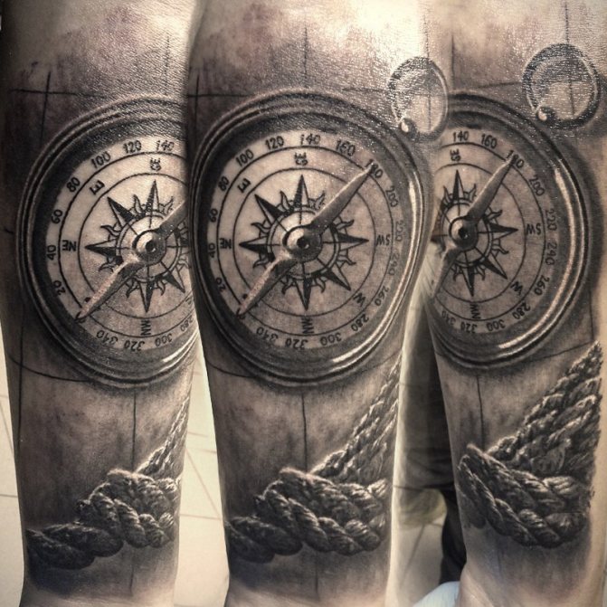 Tattoo compass and map: meaning, male and female sketches