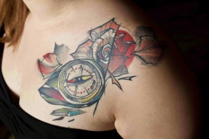 Tattoo compass and rose: meaning, male and female sketches